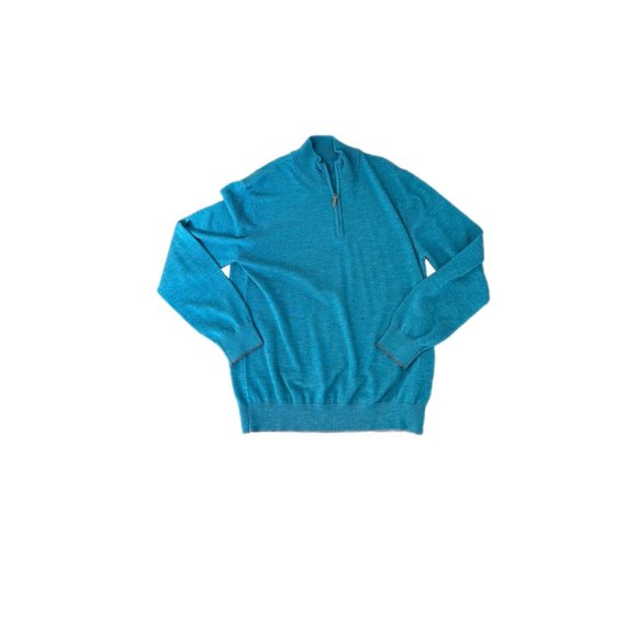 NWOT UNTUCKit Belgurdo Teal Quarter Zip Merino Wool Sweater | Size Medium - Picture 2 of 4